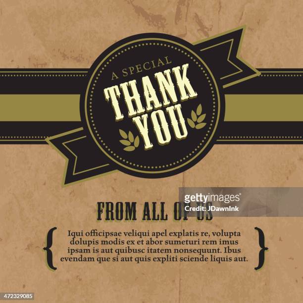 stockillustraties, clipart, cartoons en iconen met thank you greeting card design layout rustic craft paper background - thank you korte frase