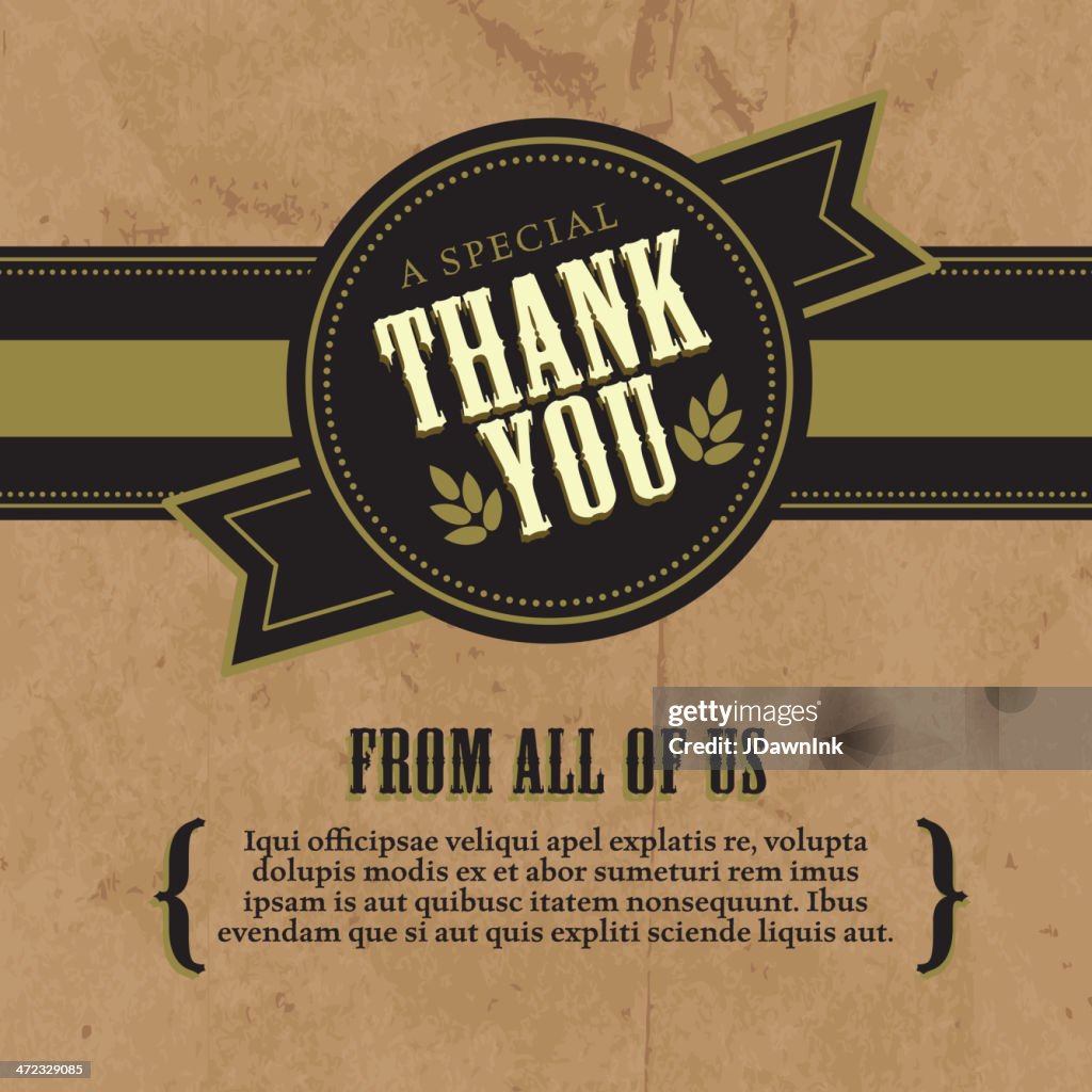 Thank you greeting card design layout rustic craft paper background
