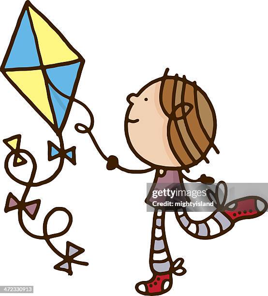 kind spielen mit kite - hüpfsprung stock-grafiken, -clipart, -cartoons und -symbole