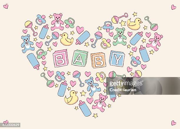 baby items creating heart shape. - baby group stock illustrations