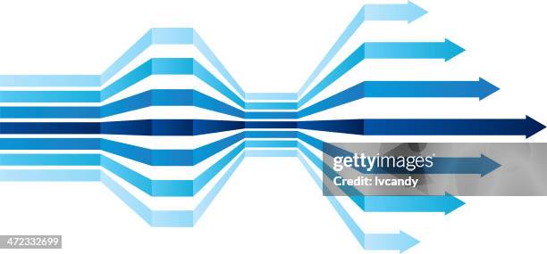 groups of blue arrows - vanishing point stock illustrations