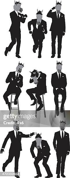 multiple images of a businessman with horse's head - horse head white background stock illustrations