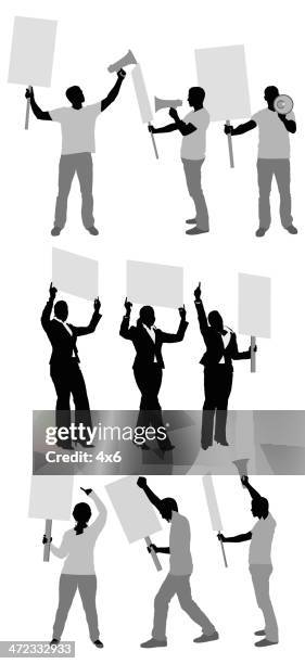 protestors with signboards - interactive whiteboard stock illustrations