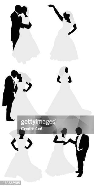 illustrazioni stock, clip art, cartoni animati e icone di tendenza di coppia di sposini - bride back