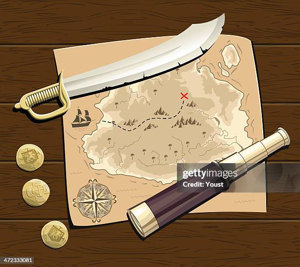 pirates treasure map - nautical chart stock illustrations