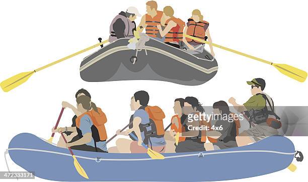 rafting trip - whitewater rafting stock illustrations