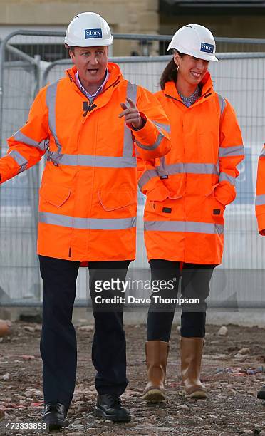 Prime Minister David Cameron and his wife Samantha during a visit to Story Homes Help to Buy development site on May 6, 2015 in Lancaster, England....