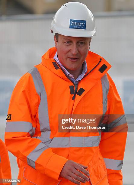 Prime Minister David Cameron is shown around Story Homes Help to Buy development site on May 6, 2015 in Lancaster, England. Britain's political...