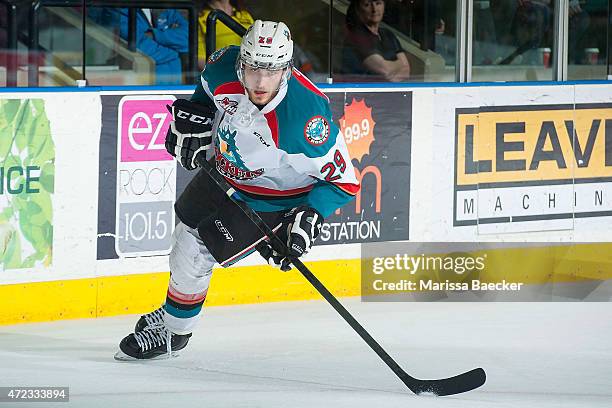 Leon Draisaitl of Kelowna Rockets skates against the Portland Winterhawks on May 1, 2015 at Prospera Place in Kelowna, British Columbia, Canada.