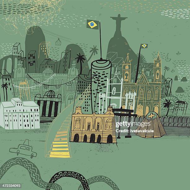 ilustraciones, imágenes clip art, dibujos animados e iconos de stock de rio de janeiro, brasil, en américa del sur - playa de copacabana