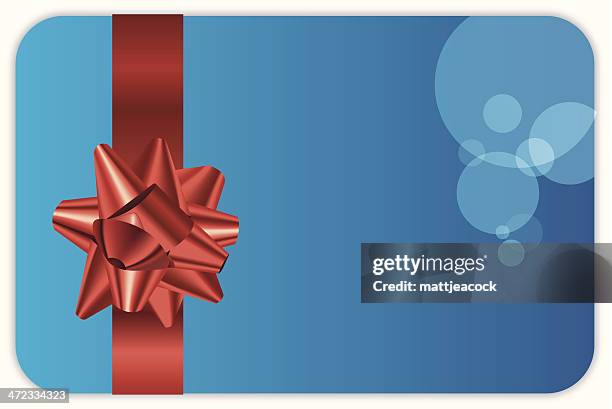 illustration von blue geschenk-karte mit roter schleife. - gift voucher stock-grafiken, -clipart, -cartoons und -symbole