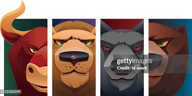 stockillustraties, clipart, cartoons en iconen met wild animal heads - leeuwin