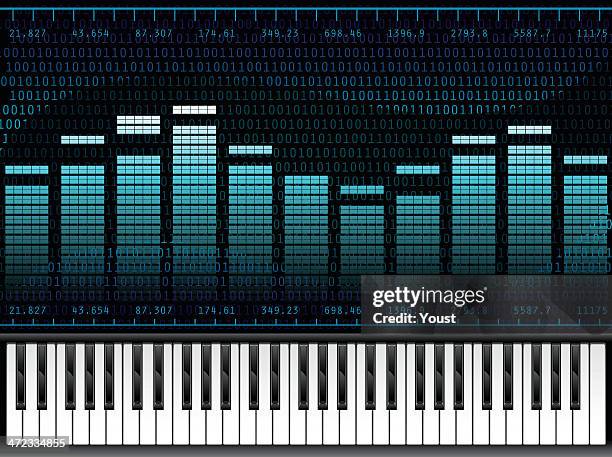 stockillustraties, clipart, cartoons en iconen met piano music at digital sound equalizer - oscilloscope