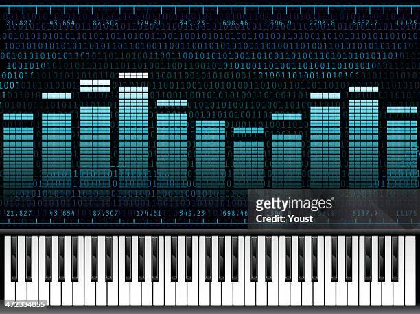 piano music at digital sound equalizer - oscilloscope stock illustrations