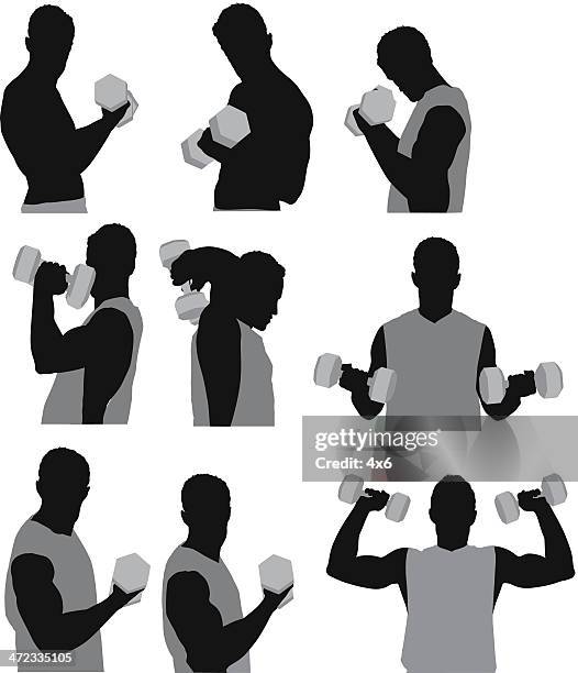 muscular man exercising with dumbbells - hand weight stock illustrations