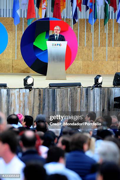 "The President of Lombardy Roberto Maroni giving a speech at the opening ceremony of Expo Milano ""Feeding the planet, Energy for life"". Milan, 1st...