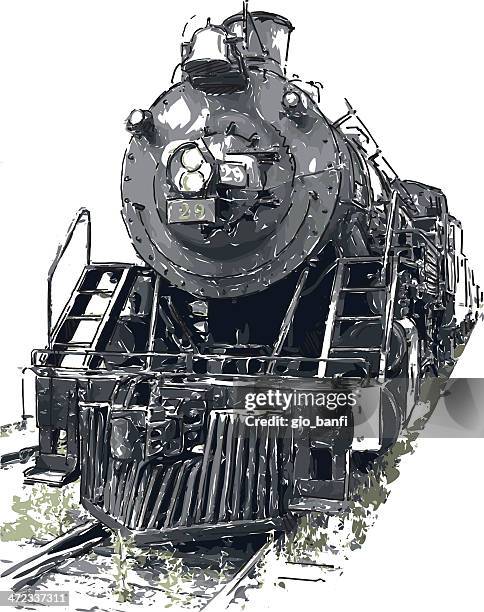 an old steam train frontal view - early american western art stock illustrations