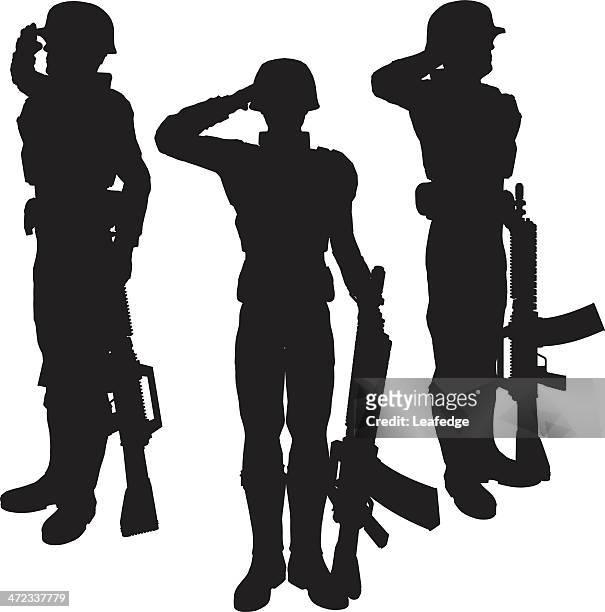silhouette salutieren soldaten [ ] - salutieren stock-grafiken, -clipart, -cartoons und -symbole