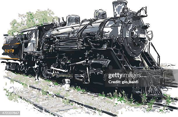 ilustraciones, imágenes clip art, dibujos animados e iconos de stock de old tren de vapor - tren de vapor