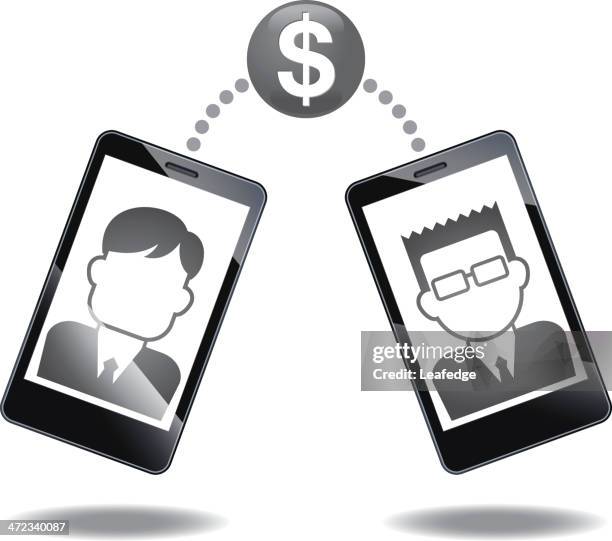 stockillustraties, clipart, cartoons en iconen met businessman communication - over shoulder smart phone