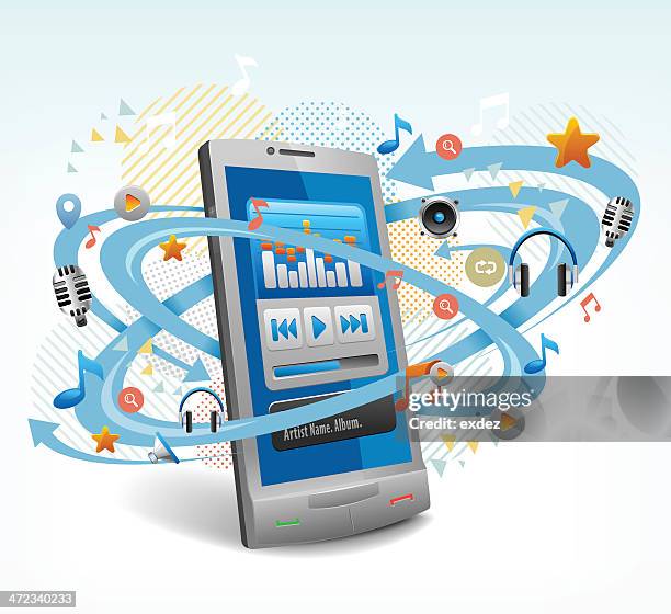 music on smartphone - old ipod stock illustrations