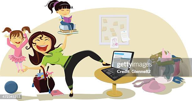 beschäftigt mutter iii - multitasking stock-grafiken, -clipart, -cartoons und -symbole