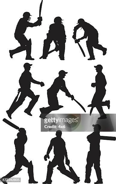 multiple images of a cricket player - sports helmet stock illustrations