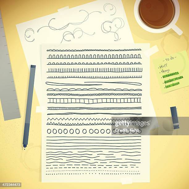 artists desktop template messy table with doodle stroke decoration - dirty table stock illustrations