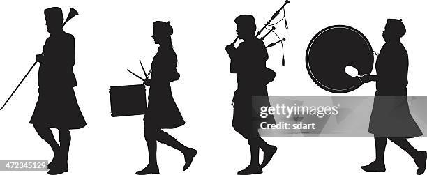 stockillustraties, clipart, cartoons en iconen met irish marching band - drummer silhouette