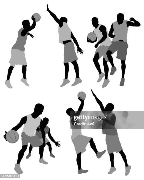 basketball-spieler in aktion - basketball verteidiger stock-grafiken, -clipart, -cartoons und -symbole