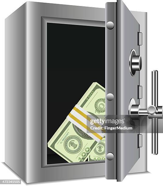 safe with money - combination lock isolated stock illustrations