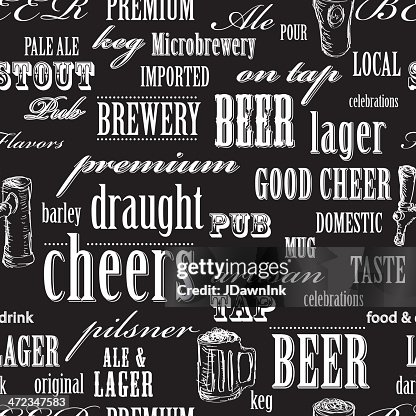 Beer themed seamless repeating word pattern Beer themed seamless repeating word pattern
