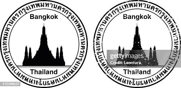 stockillustraties, clipart, cartoons en iconen met thai passport stamp - thai temple