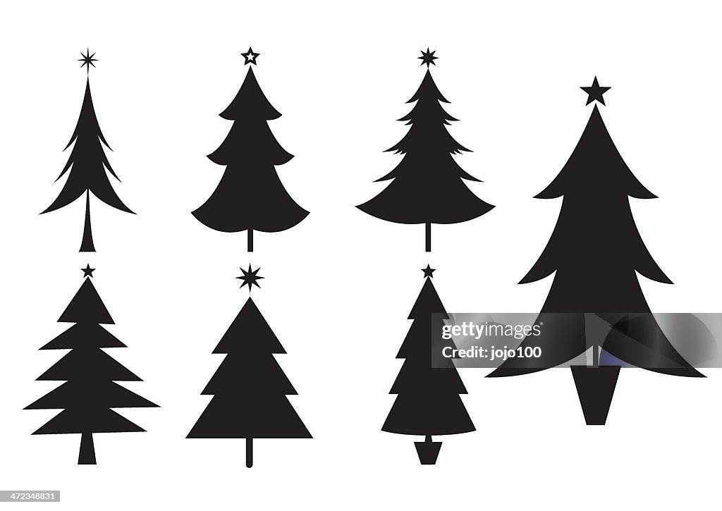 Bäume Silhouetten von verschiedenen Weihnachts-Icons