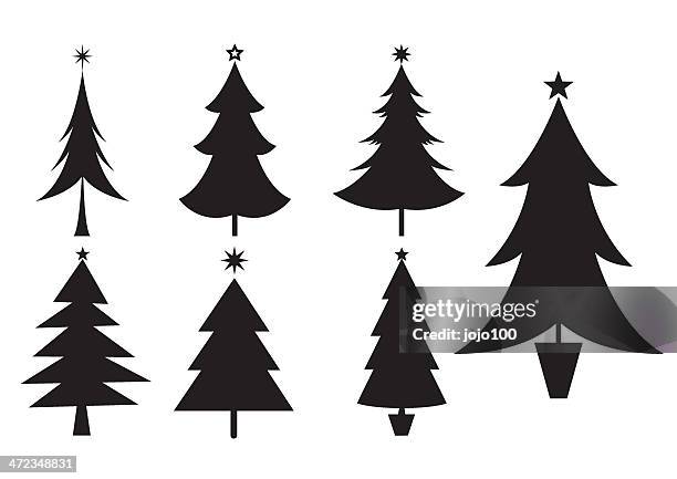 ilustraciones, imágenes clip art, dibujos animados e iconos de stock de siluetas de árboles de navidad iconos de diversos - christmas tree