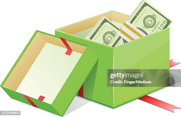 giftbox und währung - christmas cash stock-grafiken, -clipart, -cartoons und -symbole