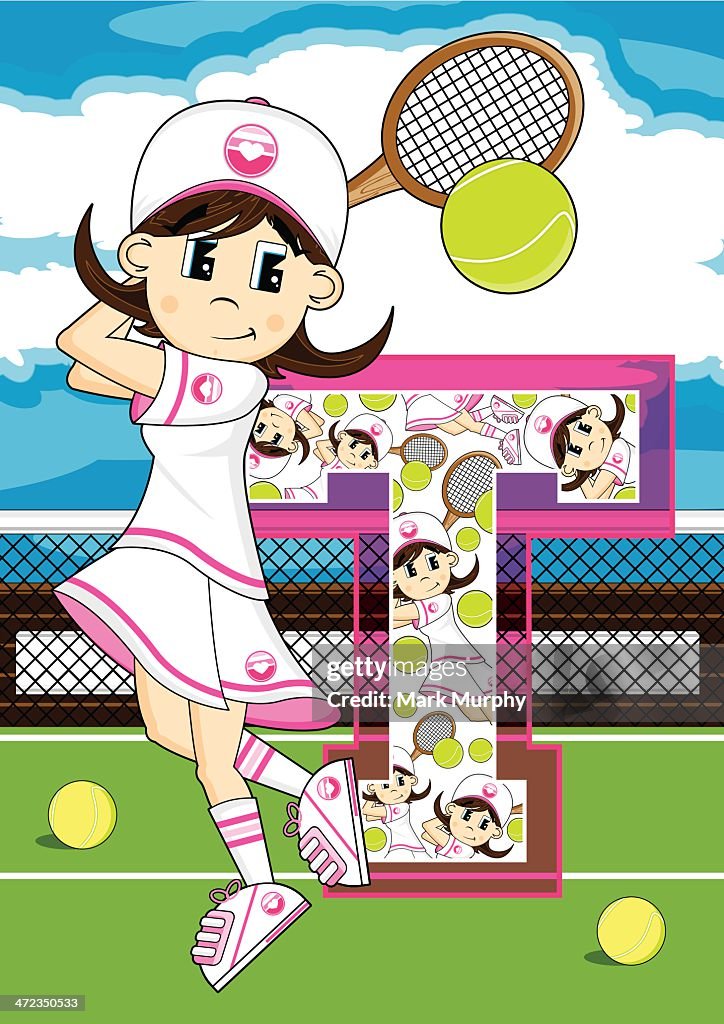 Tennis Girl Learning Letter T