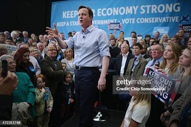 Calling this an election that will define a generation, Prime Minister David Cameron addresses his campaign rally for the General Election at the...