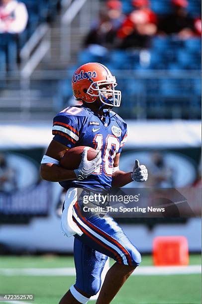 Jabar Gaffney of the Florida Gators warms up against the Georgia Bulldogs in Jacksonville, Florida on October 27, 2001.