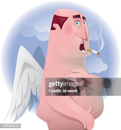 Winged middle age man Winged middle age man