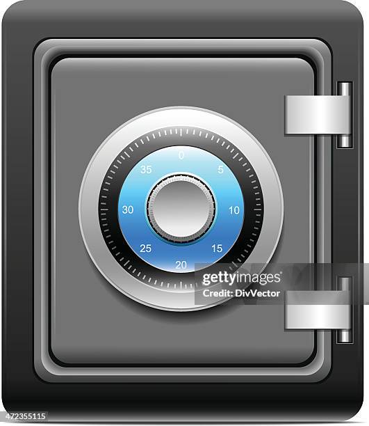 graphic of a metal safe with combination lock - combination lock stock illustrations