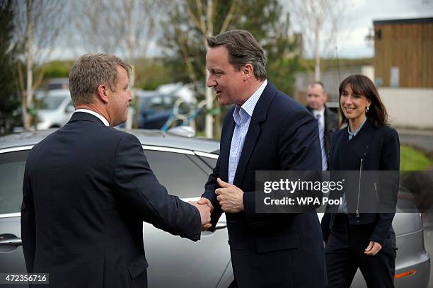British Prime Minister and Conservative Party leader David Cameron and his wife Samantha Cameron visit the Kilnford Barns Farm Shop during...