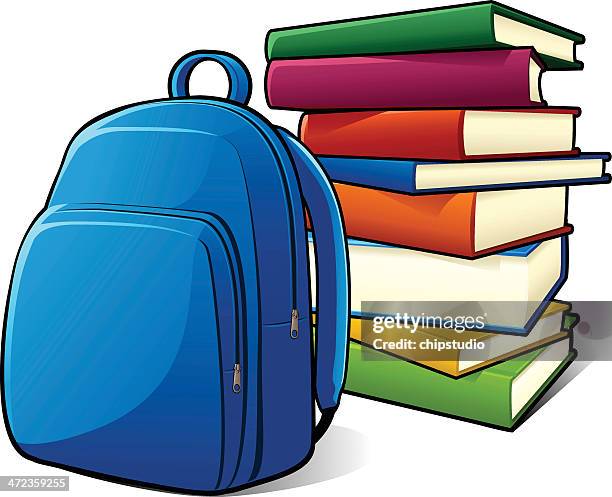 backpack and books - empty school bag stock illustrations