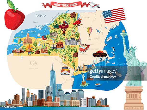 illustrazioni stock, clip art, cartoni animati e icone di tendenza di fumetto mappa di new york - ellis island