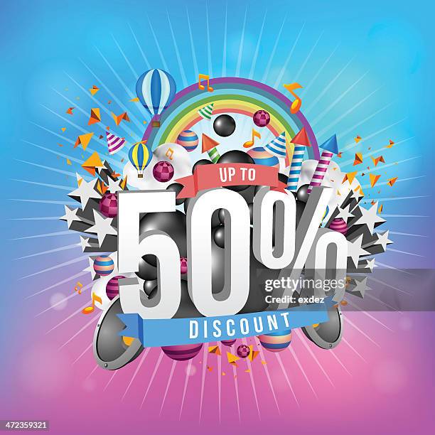 fifty percent discount - celebrating number 50 stock illustrations