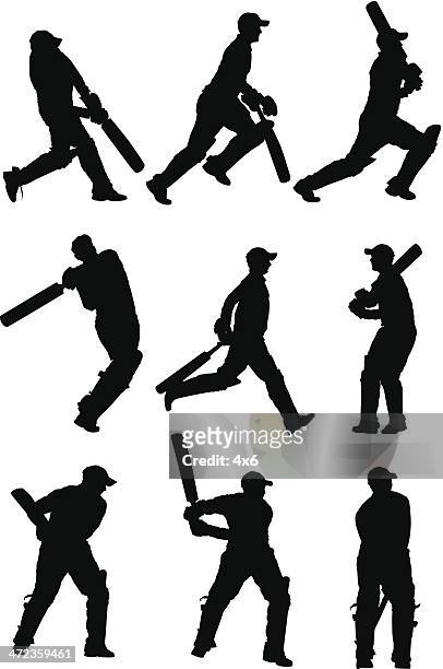 cricket players in action - batting stock illustrations