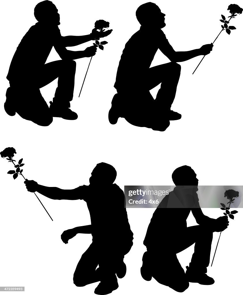 Multiple silhouettes of a man with flower