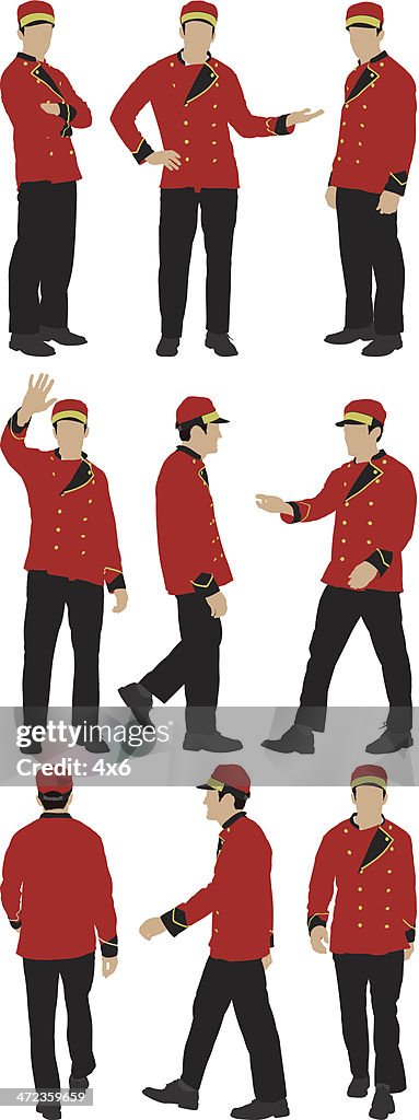 Multiple images of a valet in different poses