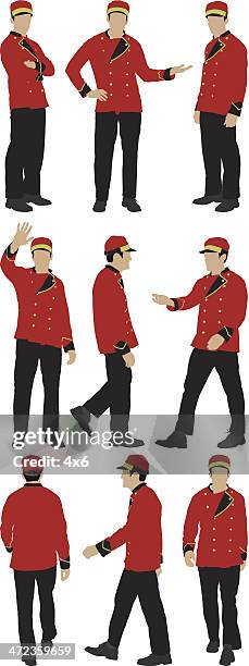 multiple images of a valet in different poses - personal valet stock illustrations