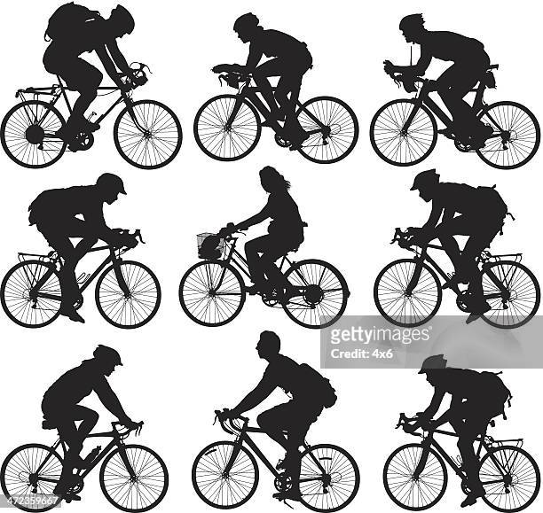 people cycling - medium group of people stock illustrations
